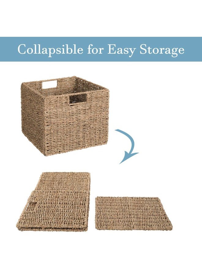 DINGTAI Seagrass Storage Baskets, 12X12X10in Cube Wicker Storage Basket for Shelves, Pantry Baskets Organization and Storage, Kitchen Storage Baskets, Bathroom Shelves Storage Basket, Basket Set of 3 - Image 5
