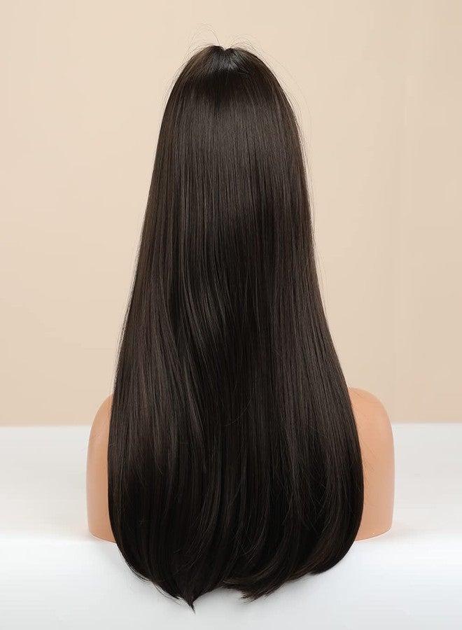 LANOVA Brown Wigs for Women Synthetic Hair Afro Brown Wig with Bangs Realistic Looking Chocolate Wig 20 inch LANOVA-128 - Image 5