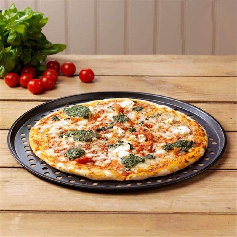 No brands Pizza Pan 12" Pizzas Baking Crisper Tray Non-Stick Bakeware Plate Professional Carbon Steel Pie Pan for Oven 2 Set (one Hole and one Non Hole) - Image 5