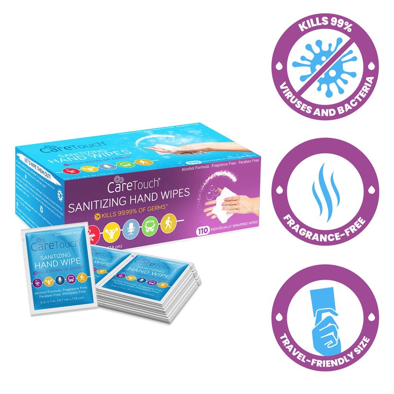 Care Touch Hand Sanitizer Wipes – 220 Individually Wrapped Packets (Packing may Vary) - Image 2