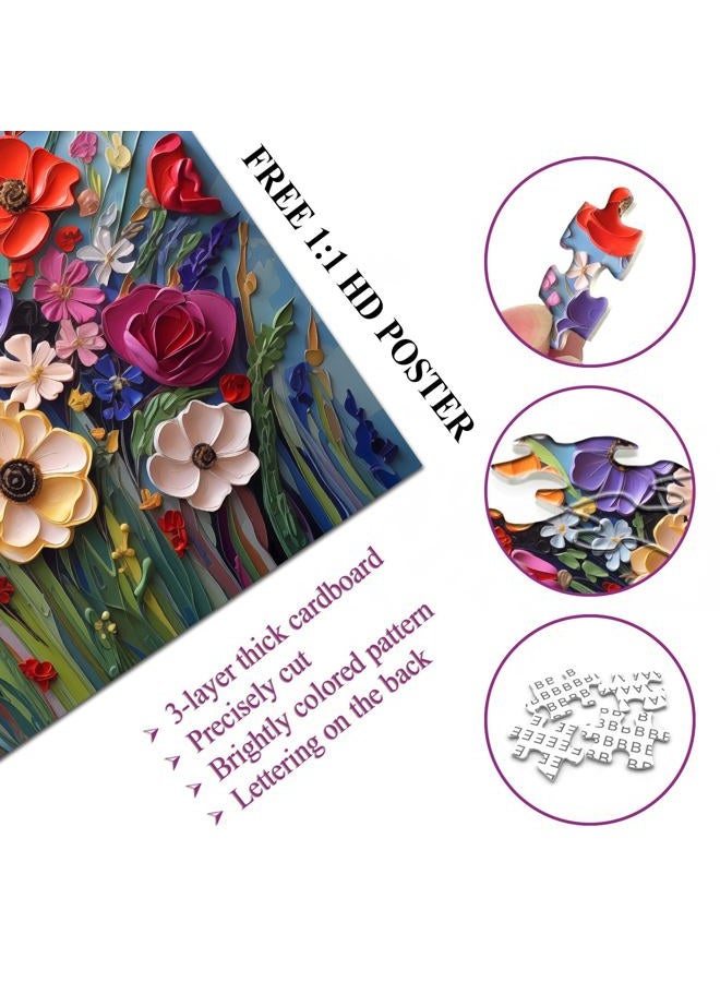 PICKFORU Colorful Flower Puzzles for Adults, Mosaic Plant Floral Puzzle Art, Spring Flower Garden Jigsaw Puzzles 1000 Pieces Painting - Image 3