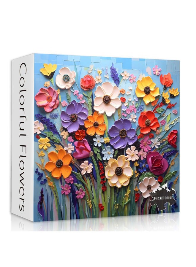 PICKFORU Colorful Flower Puzzles for Adults, Mosaic Plant Floral Puzzle Art, Spring Flower Garden Jigsaw Puzzles 1000 Pieces Painting - Image 1