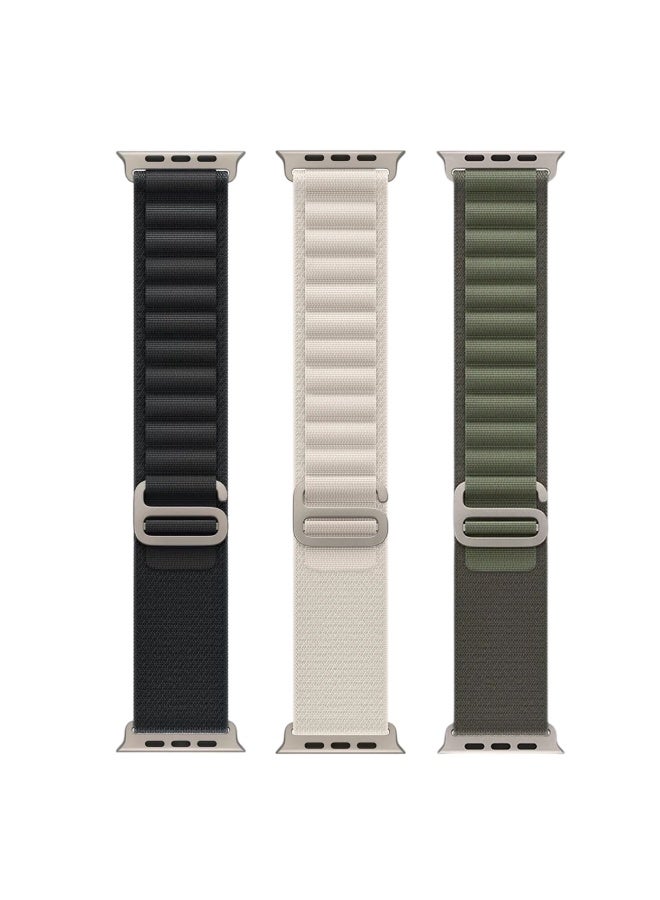 ESCASE 3-Piece Nylon Strap with Natural Titanium Metal Replacement Set Compatible with Apple Watch Strap Sizes: 42mm/44mm/45mm/46mm/49mm Fits Apple Watch Ultra/Ultra 2/Ultra 3, Series 11/10/9/8/SE/7/6/5/4/3/2/1 and other models, Black/White/Green - Image 3