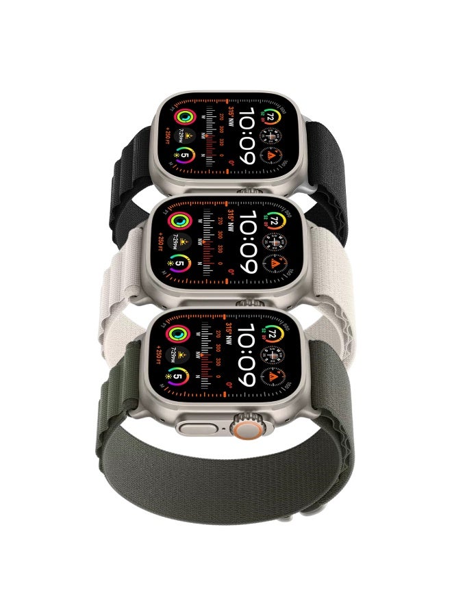 ESCASE 3-Piece Nylon Strap with Natural Titanium Metal Replacement Set Compatible with Apple Watch Strap Sizes: 42mm/44mm/45mm/46mm/49mm Fits Apple Watch Ultra/Ultra 2/Ultra 3, Series 11/10/9/8/SE/7/6/5/4/3/2/1 and other models, Black/White/Green - Image 4