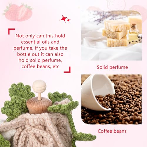 DaisyInner Cute Crochet Plant Car Freshener 12ml Empty Refillable Diffuser Bottle with Plants Hanging Accessories for Mother's Day Rearview Mirror Home Office Decor Women Gifts(Strawberry) - Image 5