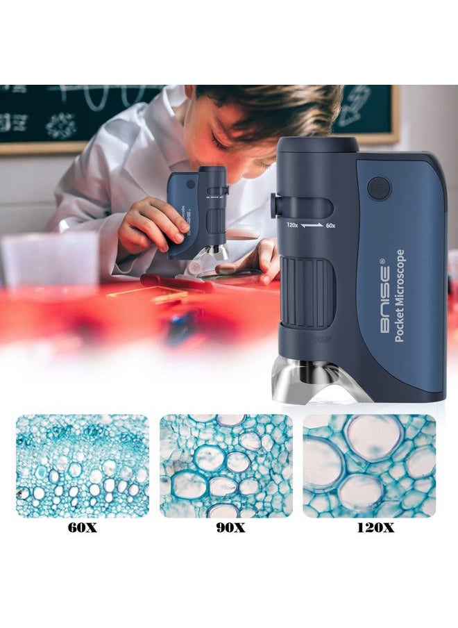 BNISE Pocket Microscope 60X-120X, Portable Handheld Microscope for Kids, Mini Microscope with 5pcs Microscope Slides for Learning, Education and Exploring  - Image 4