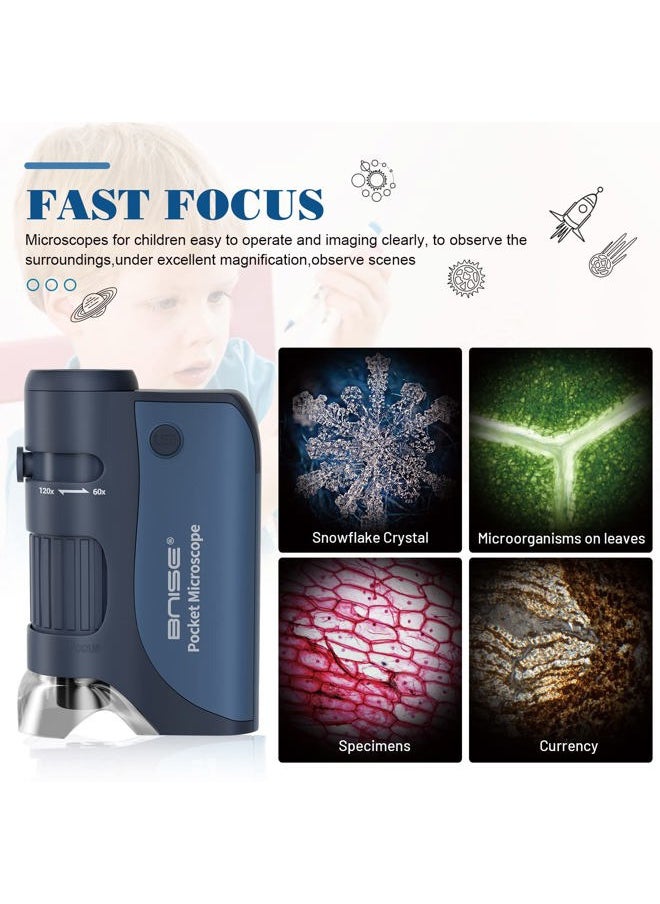 BNISE Pocket Microscope 60X-120X, Portable Handheld Microscope for Kids, Mini Microscope with 5pcs Microscope Slides for Learning, Education and Exploring  - Image 2