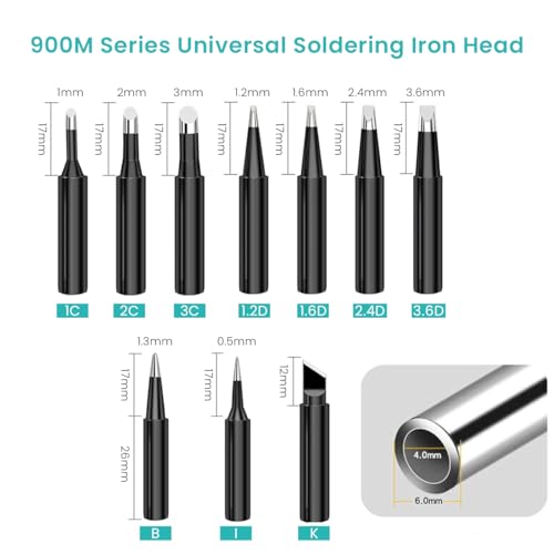 Serplex® Soldering Iron Tips Kit, 10Pcs Assorted Soldering Tips for Hakko 900M 936, 60W /80W Welding Head Solder Tips Replacement Accessories Soldering Tips Kit Welding Tip Soldering Accessories - Image 2