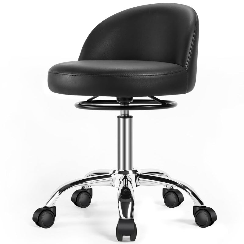 Omyoffice Adjustable Rolling Stool with Back  300LBS Weight CapacitySwivel Stool with WheelsComfortable Cutting Stools for Hairdressers Tattoo Office Massage Black 