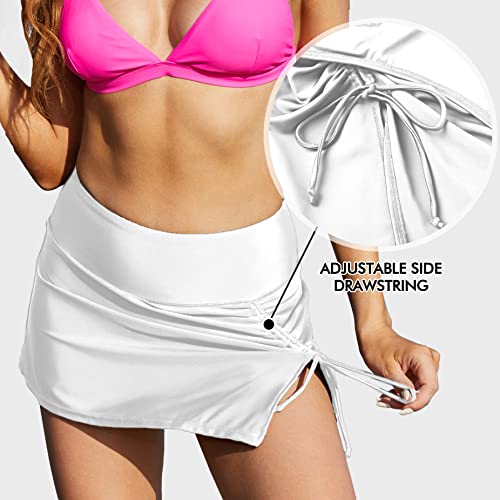 ALove High Waisted Swim Skirt Bottoms Tummy Control Tankini Shorts with Built-in Panty White - Image 4