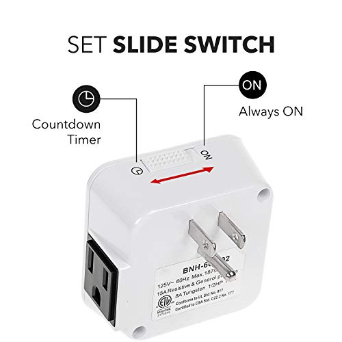 BN-LINK 12 Hour Indoor Mechanical Accurate Countdown Timer, 3-Prong Grounded Outlet, 15 Minute Increments, Energy Saving for Kitchen, Phone Charger, Lamps, Holiday Decoration 1875W, 1/2 HP, ETL Listed - Image 3