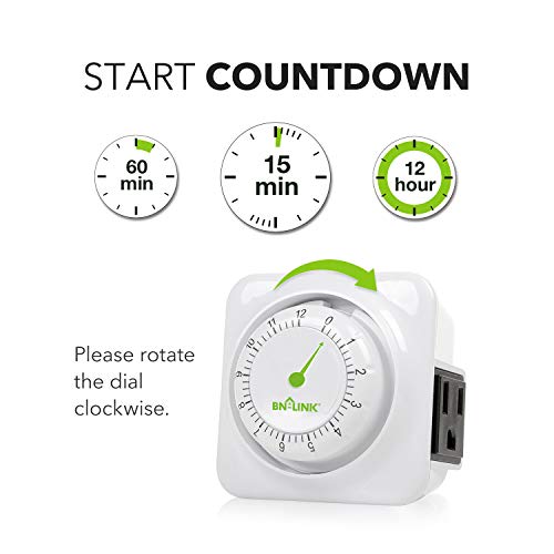 BN-LINK 12 Hour Indoor Mechanical Accurate Countdown Timer, 3-Prong Grounded Outlet, 15 Minute Increments, Energy Saving for Kitchen, Phone Charger, Lamps, Holiday Decoration 1875W, 1/2 HP, ETL Listed - Image 4