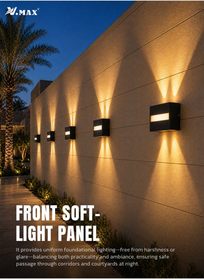 Vmax 10W IP65 Outdoor LED Wall Light, 3000K Warm White Up Down Wall Lamp, Waterproof Aluminum Wall Sconce, SMD Decorative Exterior Light for Villa, Garden, Gate, Corridor & Balcony - Image 3