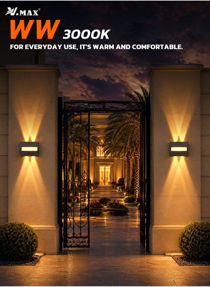 Vmax 10W IP65 Outdoor LED Wall Light, 3000K Warm White Up Down Wall Lamp, Waterproof Aluminum Wall Sconce, SMD Decorative Exterior Light for Villa, Garden, Gate, Corridor & Balcony - Image 1