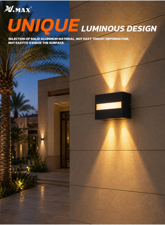 Vmax 10W IP65 Outdoor LED Wall Light, 3000K Warm White Up Down Wall Lamp, Waterproof Aluminum Wall Sconce, SMD Decorative Exterior Light for Villa, Garden, Gate, Corridor & Balcony - Image 2