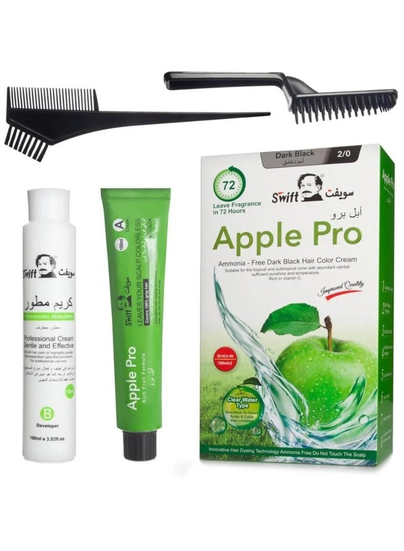 سويفت صبغة شعر ابل برو ( لون اسود داكن ) خالية من الأمونيا - كريمية بتغطية 100% للشعر الابيض من سويفت، 2×100 مل - Image 1