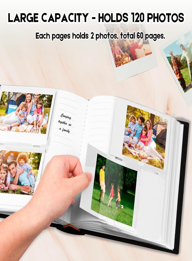 فيسيفول ألبوم صور Veicevol لكاميرا Fujifilm Instax Wide 300، غلاف من الكتان، ألبوم صور بـ 120 جيبًا مع مساحة للكتابة لكاميرا Polaroid Now OneStep2 OneStep+ الفورية، وكاميرا POP Lab للطباعة (أسود) - Image 3