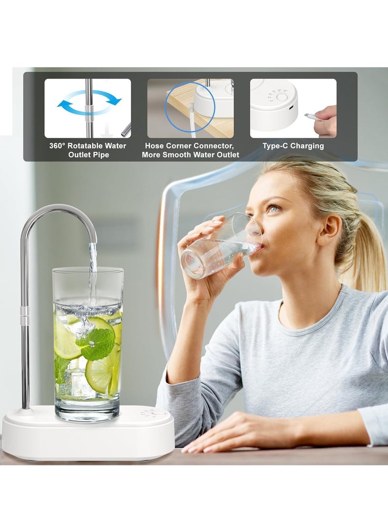 Alruht Desktop Water Bottle Dispenser, 6-Levels Quantitative Table Top Water Discharges USB Portable Charging for 5 Gallon & Universal Bottles(White)  - Image 4