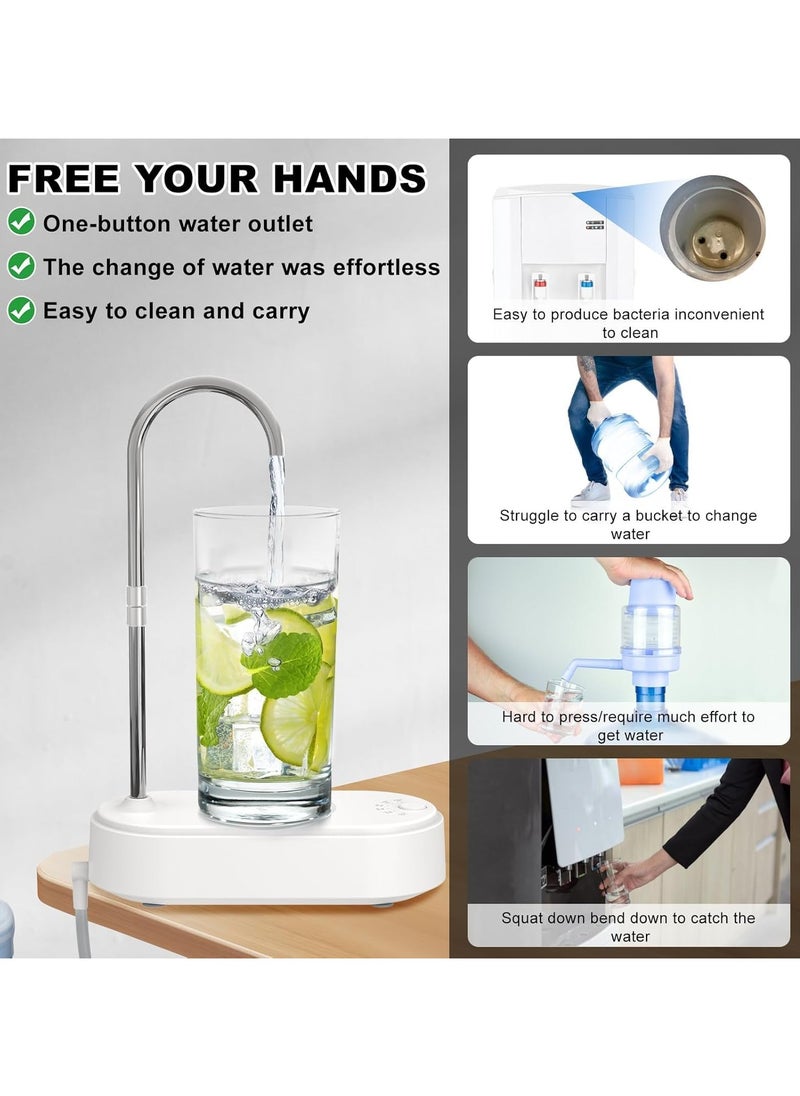 Alruht Desktop Water Bottle Dispenser, 6-Levels Quantitative Table Top Water Discharges USB Portable Charging for 5 Gallon & Universal Bottles(White)  - Image 5