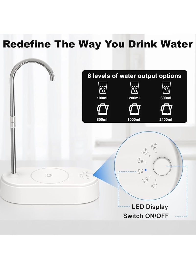 Alruht Desktop Water Bottle Dispenser, 6-Levels Quantitative Table Top Water Discharges USB Portable Charging for 5 Gallon & Universal Bottles(White)  - Image 2