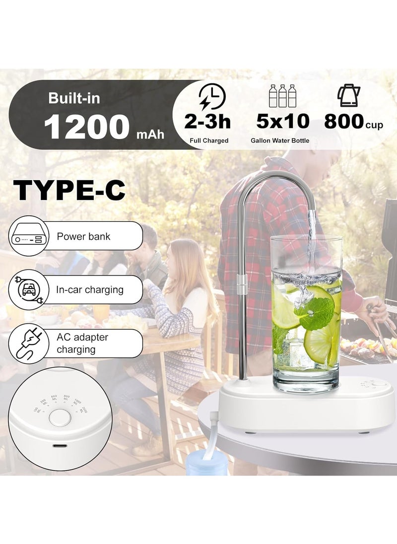 Alruht Desktop Water Bottle Dispenser, 6-Levels Quantitative Table Top Water Discharges USB Portable Charging for 5 Gallon & Universal Bottles(White)  - Image 3