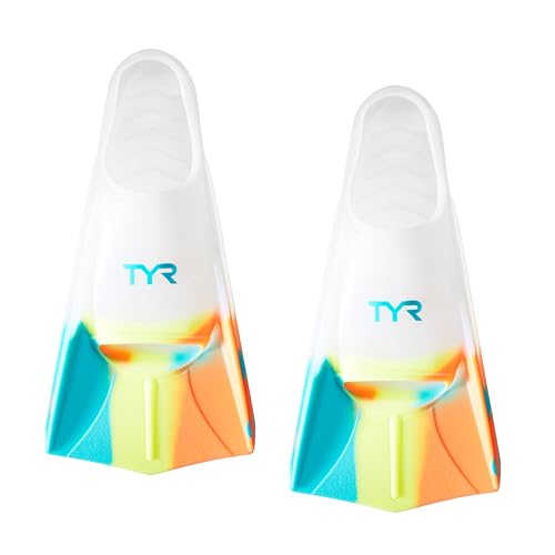 TYR Stryker Silicone Swim Fins, Orange/Teal/Yellow/Clear, Small - Image 1