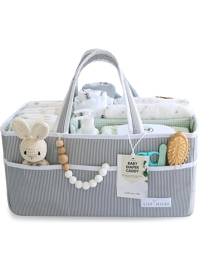 Lily Miles Baby Diaper Caddy Large Organizer Tote Bag For Infant Boy Or Girl Baby Shower Basket Nursery Must Haves Registry Favorites Collapsible Newborn Caddie Car Travel  - Image 1