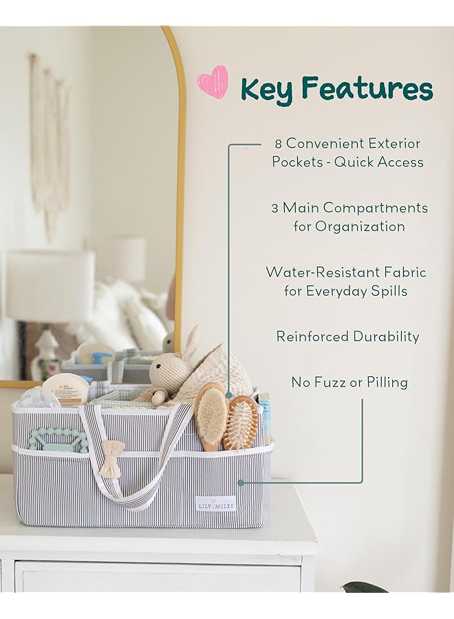 Lily Miles Baby Diaper Caddy Large Organizer Tote Bag For Infant Boy Or Girl Baby Shower Basket Nursery Must Haves Registry Favorites Collapsible Newborn Caddie Car Travel  - Image 5