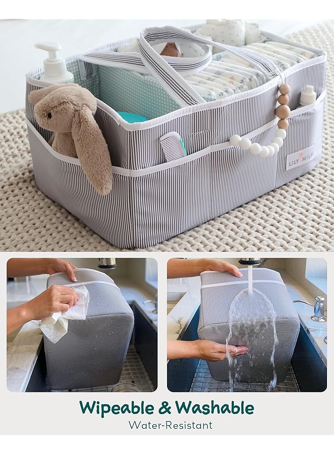 Lily Miles Baby Diaper Caddy Large Organizer Tote Bag For Infant Boy Or Girl Baby Shower Basket Nursery Must Haves Registry Favorites Collapsible Newborn Caddie Car Travel  - Image 3