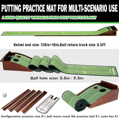 Dachenus Dacheus Putting Green Indoor, Putting mat, Putting Mat Indoor Golf Matt,Golf Gifts with Automatic Ball Return for Indoor and Outdoor,Office (Olive Green+Putting Mirror) - Image 4