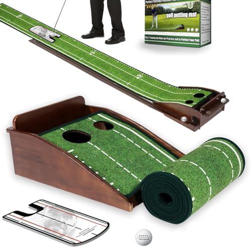 Dachenus Dacheus Putting Green Indoor, Putting mat, Putting Mat Indoor Golf Matt,Golf Gifts with Automatic Ball Return for Indoor and Outdoor,Office (Olive Green+Putting Mirror) - Image 1