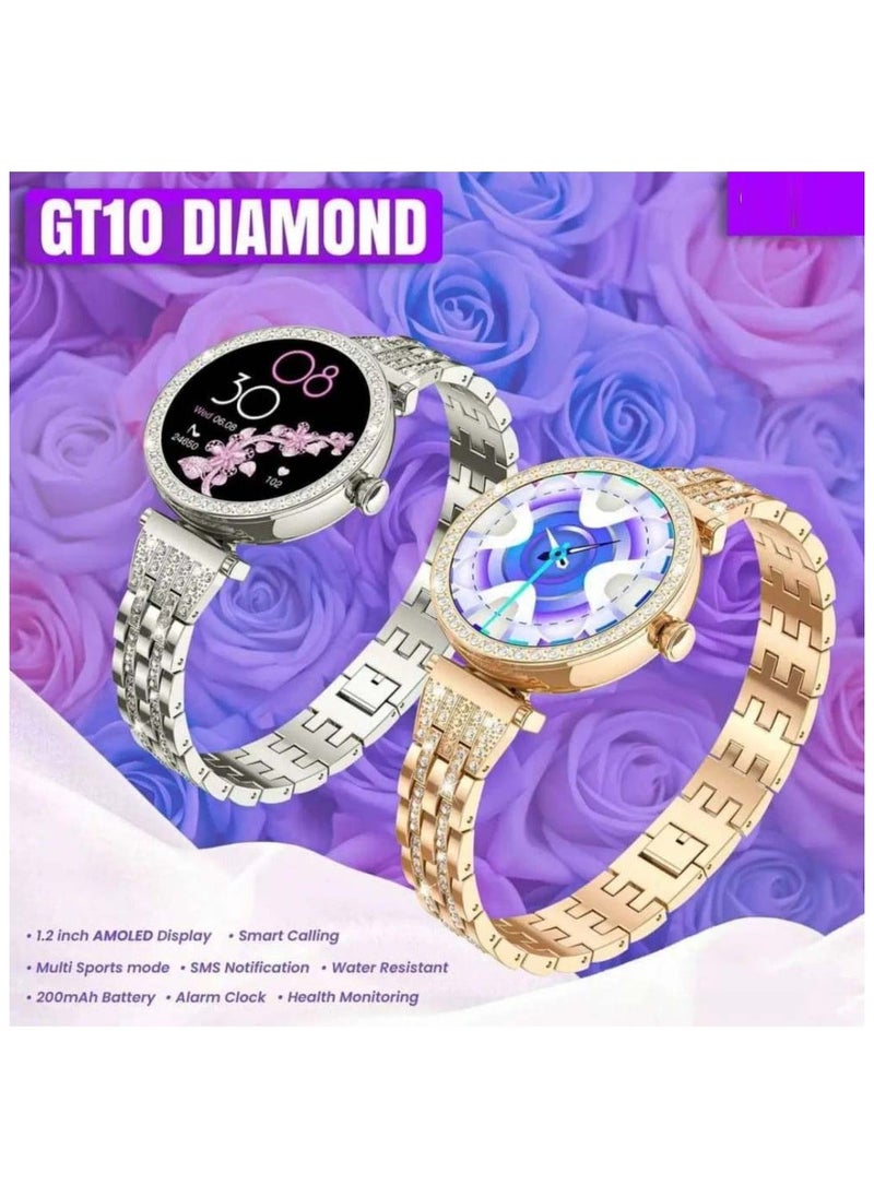 Oteeto GT10 Diamond Smartwatch – 1.2" AMOLED Display | Heart Rate, Sleep & Menstrual Cycle Tracking | Stylish Fitness Smartwatch for Women | Android & iOS Compatible - Image 2