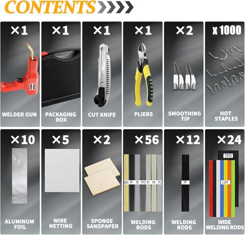 Miotorio 220w Plastic Welder,Upgraded 2 in 1 Plastic Welding Kit,Plastic Repair Kit 1000pcs Hot Staples & 92pcs Plastic Welding Rods for Car Bumper Plastic Crack Repair (Red) - Image 2