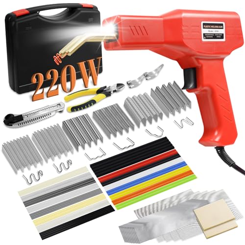 Miotorio 220w Plastic Welder,Upgraded 2 in 1 Plastic Welding Kit,Plastic Repair Kit 1000pcs Hot Staples & 92pcs Plastic Welding Rods for Car Bumper Plastic Crack Repair (Red) - Image 1
