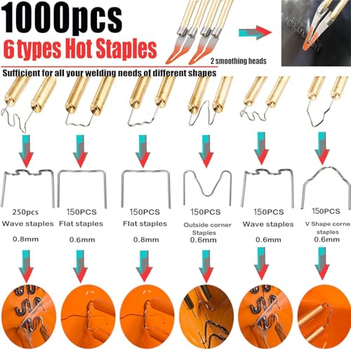 Miotorio 220w Plastic Welder,Upgraded 2 in 1 Plastic Welding Kit,Plastic Repair Kit 1000pcs Hot Staples & 92pcs Plastic Welding Rods for Car Bumper Plastic Crack Repair (Red) - Image 5