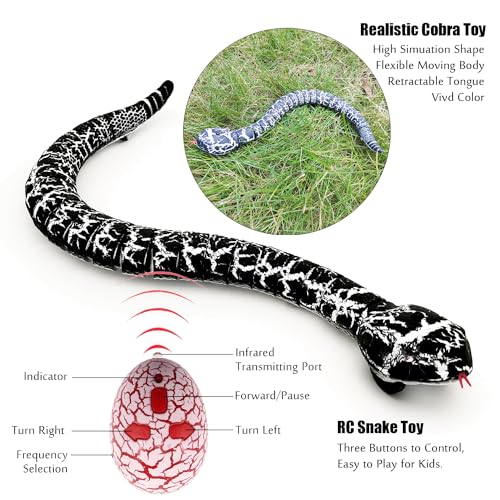 Tipmant Realistic Remote Control Snake RC Animal Toy Crawling Electric Electronic Battery Powered Honored for Kids Cat Halloween Christmas Prank Birthday Gifts Black - Image 5