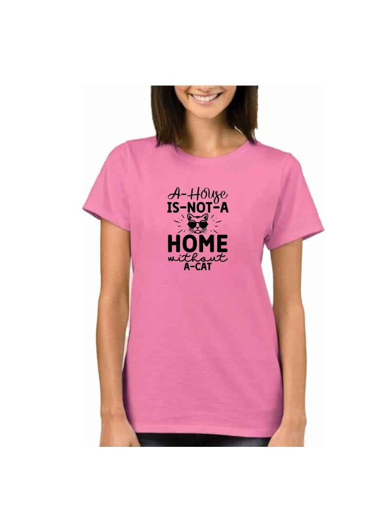 برينت شوب فور مي تي شيرت نسائي بقبة دائرية مطبوع عليه يوم القطط العالمي - 100% قطن، مقاس مريح، طبعة قطط مرحة | مثالي لمحبي القطط والملابس غير الرسمية - Image 1