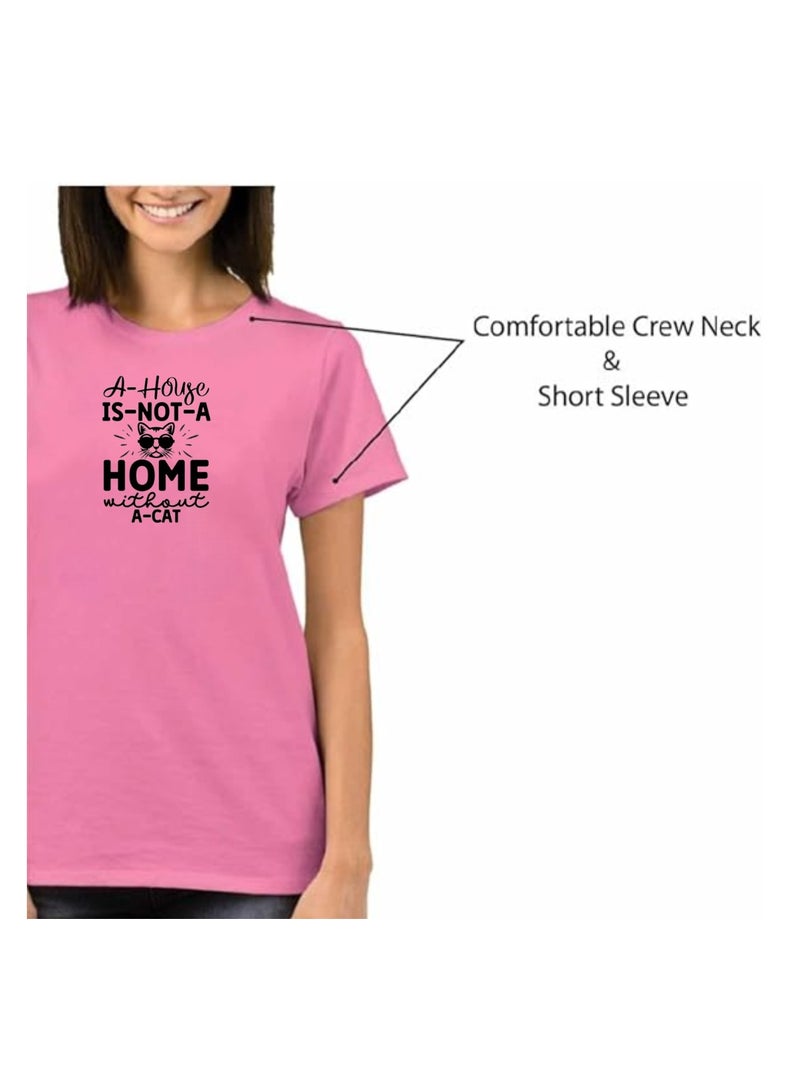 برينت شوب فور مي تي شيرت نسائي بقبة دائرية مطبوع عليه يوم القطط العالمي - 100% قطن، مقاس مريح، طبعة قطط مرحة | مثالي لمحبي القطط والملابس غير الرسمية - Image 5