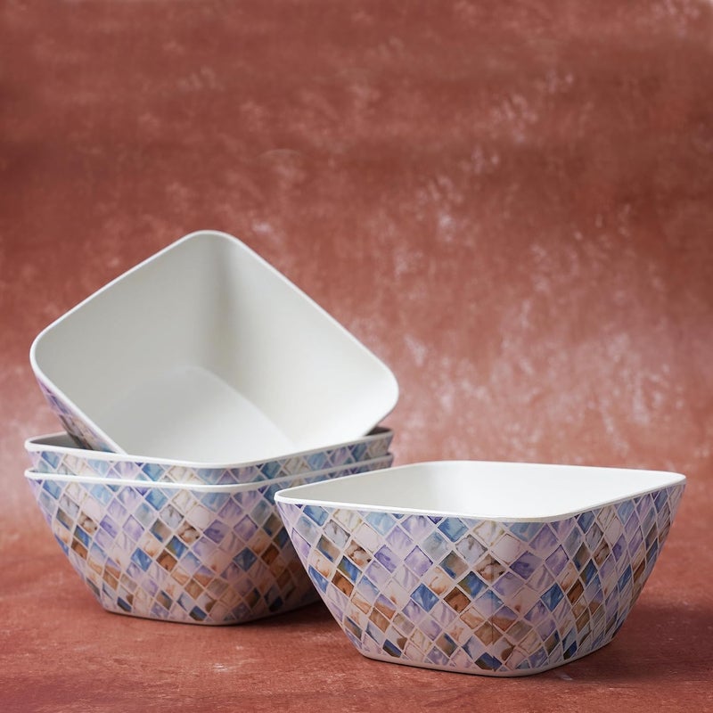 Earthism EcoFriendly Bamboo Fibre PastaSaladFruitMaggi Bowls 14 x 7 cm Set of 4 Contours Purple - Image 2