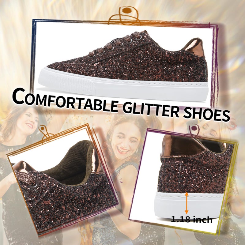 Jeekopeg Glitter Sparkly Fashion Sneakers Shoes Shiny Casual Shoes Bling Sequin Concert Low Cut Lace up Shoes(Brown Glitter,8 Women/6.5 Men) - Image 4