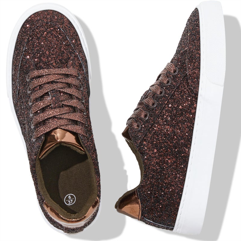 Jeekopeg Glitter Sparkly Fashion Sneakers Shoes Shiny Casual Shoes Bling Sequin Concert Low Cut Lace up Shoes(Brown Glitter,8 Women/6.5 Men) - Image 3