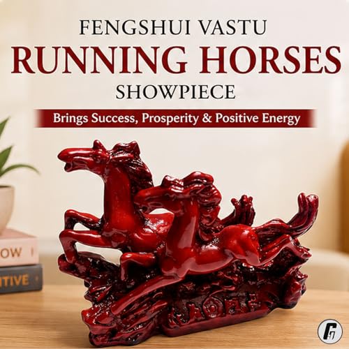 GJ Fengshui Vastu Running Horses Showpiece| Made in India (Red) - Image 2
