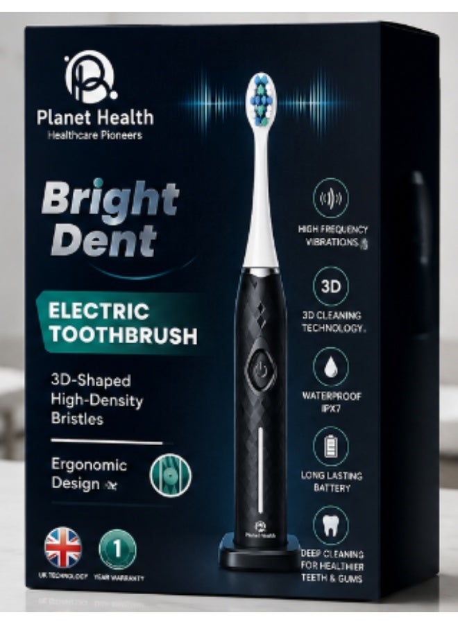Planet Health Rechargeable electric toothbrush, 5 optional fast charging modes, ultrasonic with built-in 2-minute timer and 2 replacement brush heads, black - Image 1