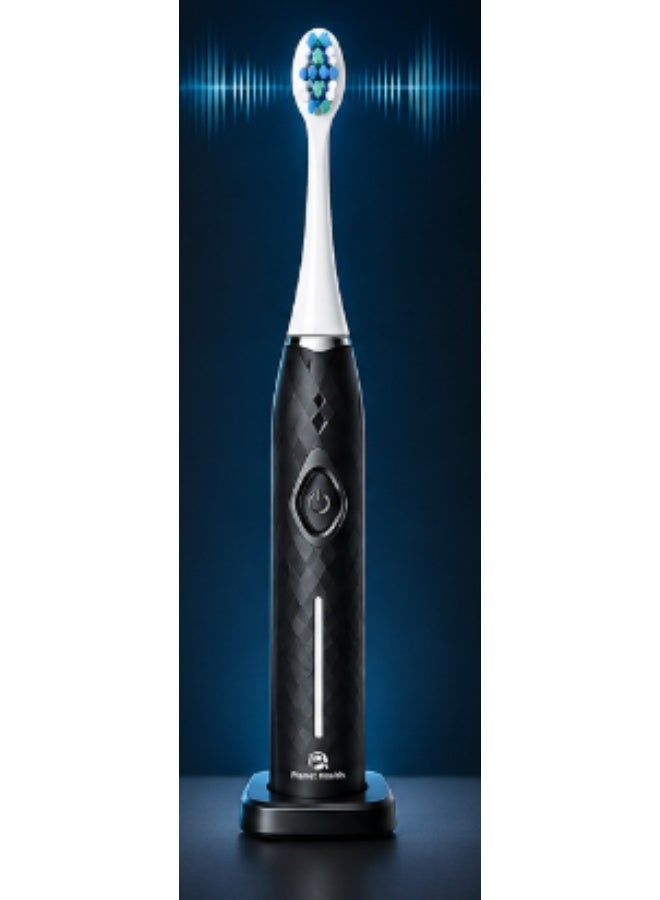 Planet Health Rechargeable electric toothbrush, 5 optional fast charging modes, ultrasonic with built-in 2-minute timer and 2 replacement brush heads, black - Image 2
