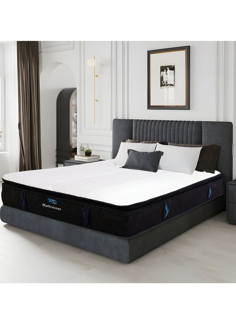 TRIVEX - Queen Size Bonnell Spring Foam Mattress 33cm Thick Mattress with Memory Foam Medium Firm High-Knitted Anti-Bacterial Fire-Retardant Fabric Durable & Comfortable Mattress 160x200 - Image 1