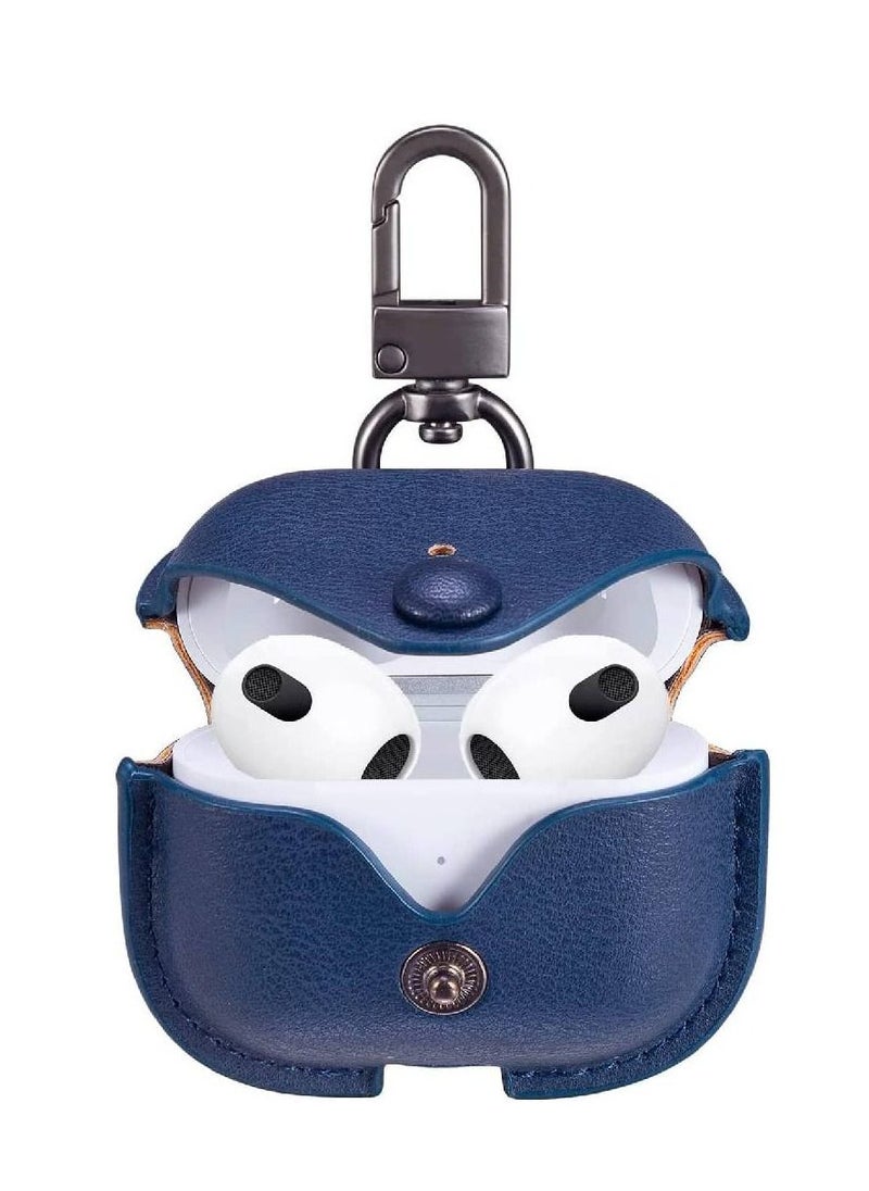 GENNEXT - Leather Protective Case Skin Cover with Keychain and Lock for Apple Airpods 3 Case Women Men Blue - Image 1