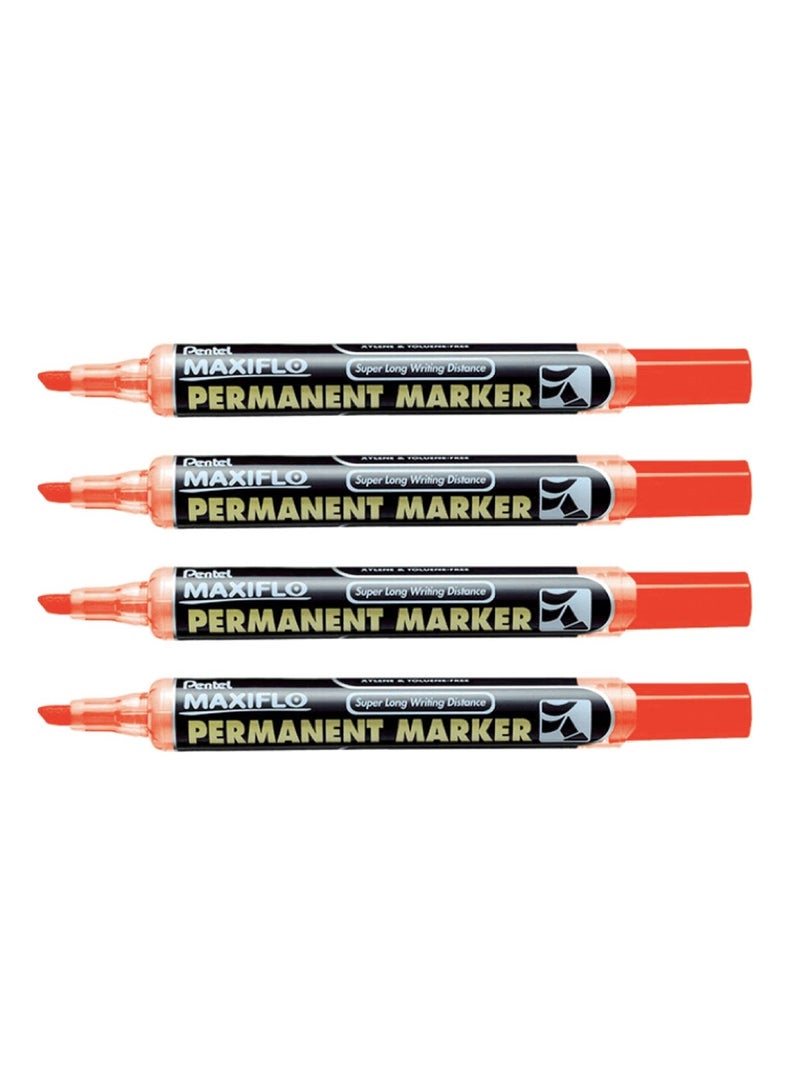 Pentel 4-Piece Permanent Marker Chisel Tip Red Ink - Image 1