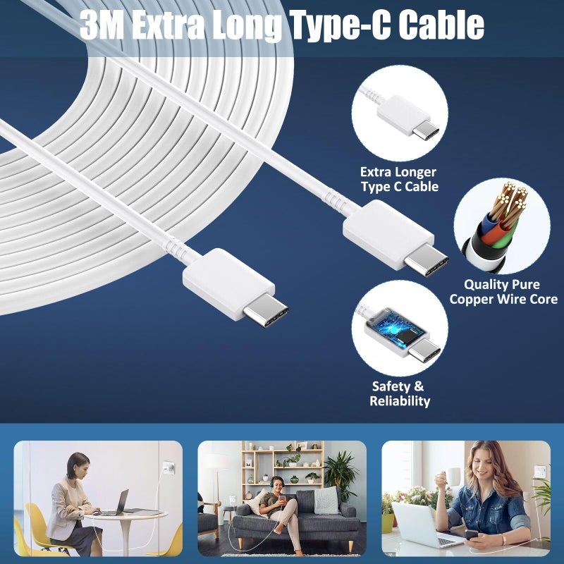 DiHines USB C Charger for Samsung Fast Charger USB C Plug & Cable 3M Long 25W Type C Super Fast Phone Charging Android Adaptor UK 2-Pack for Galaxy S25 Ultra/S24/S23/S22/S21/A56/A36/A17/A16/Note 20/10 White - Image 3