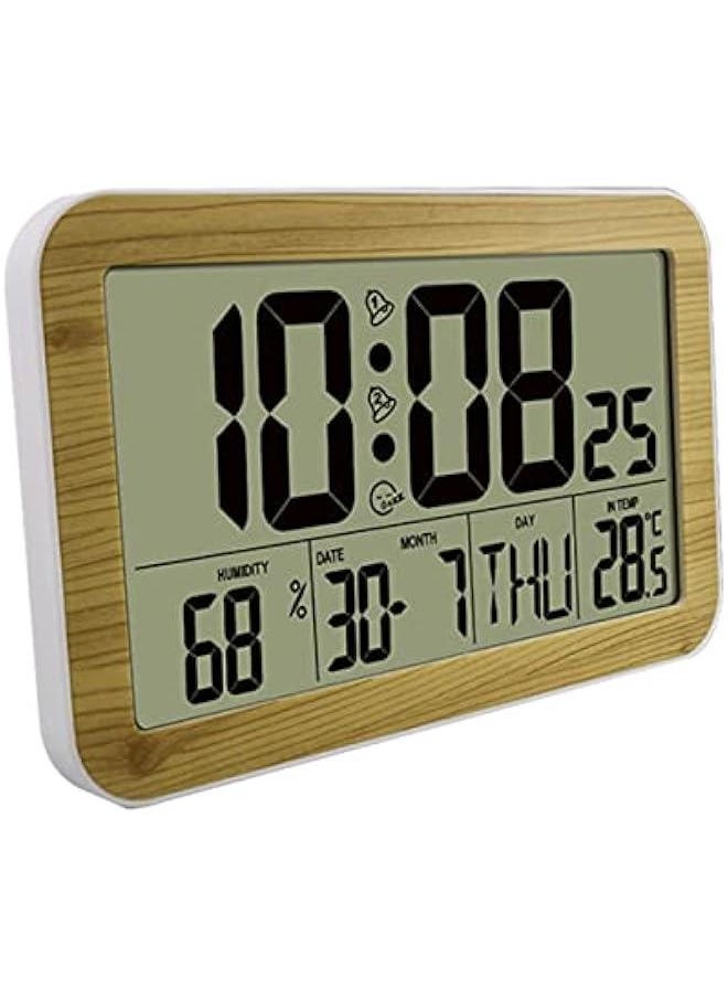Generic - 1pc Wood Grain Digital Wall Clock Calendar Clock Abs Alarm Clock Digital Alarm Clock Desktop Alarm Clock Room Thermometer Hanging Clock Home Electronic Clock Electronic Alarm Clock - Image 1