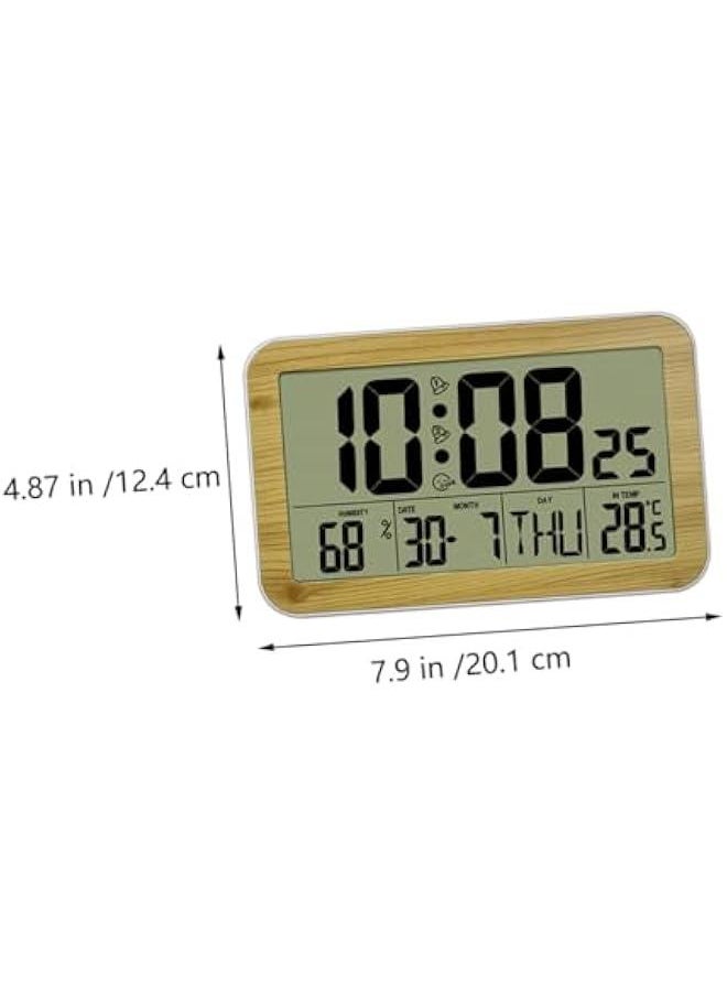 Generic - 1pc Wood Grain Digital Wall Clock Calendar Clock Abs Alarm Clock Digital Alarm Clock Desktop Alarm Clock Room Thermometer Hanging Clock Home Electronic Clock Electronic Alarm Clock - Image 1